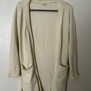 Poof! Cream Cardigan Sweater Open-Front Style